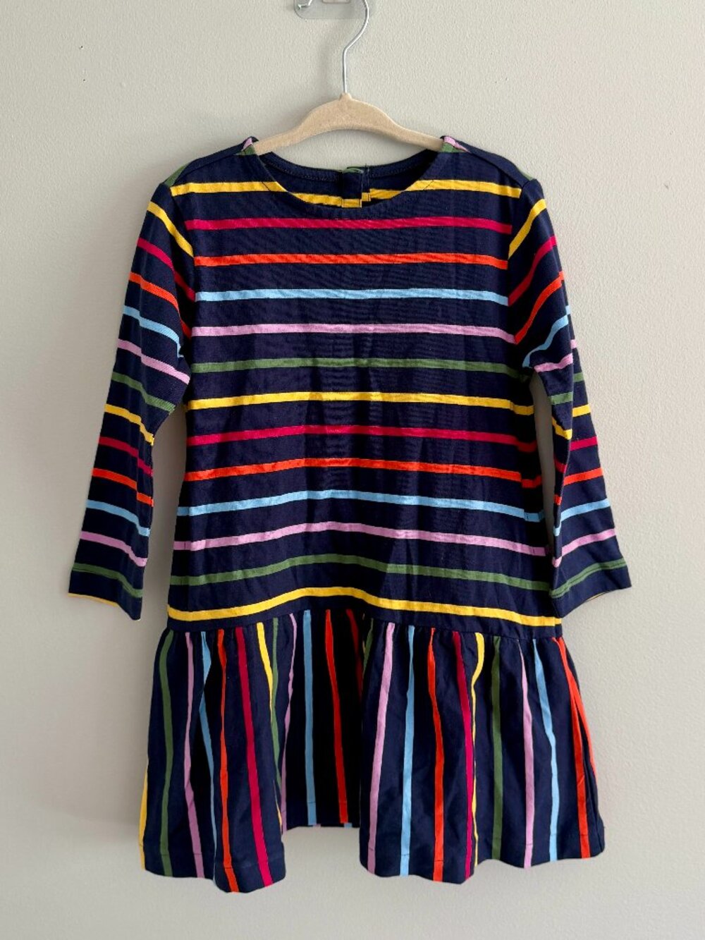NWT Primary Fall Rainbow Stripe Drop Waist Dress Girls 3